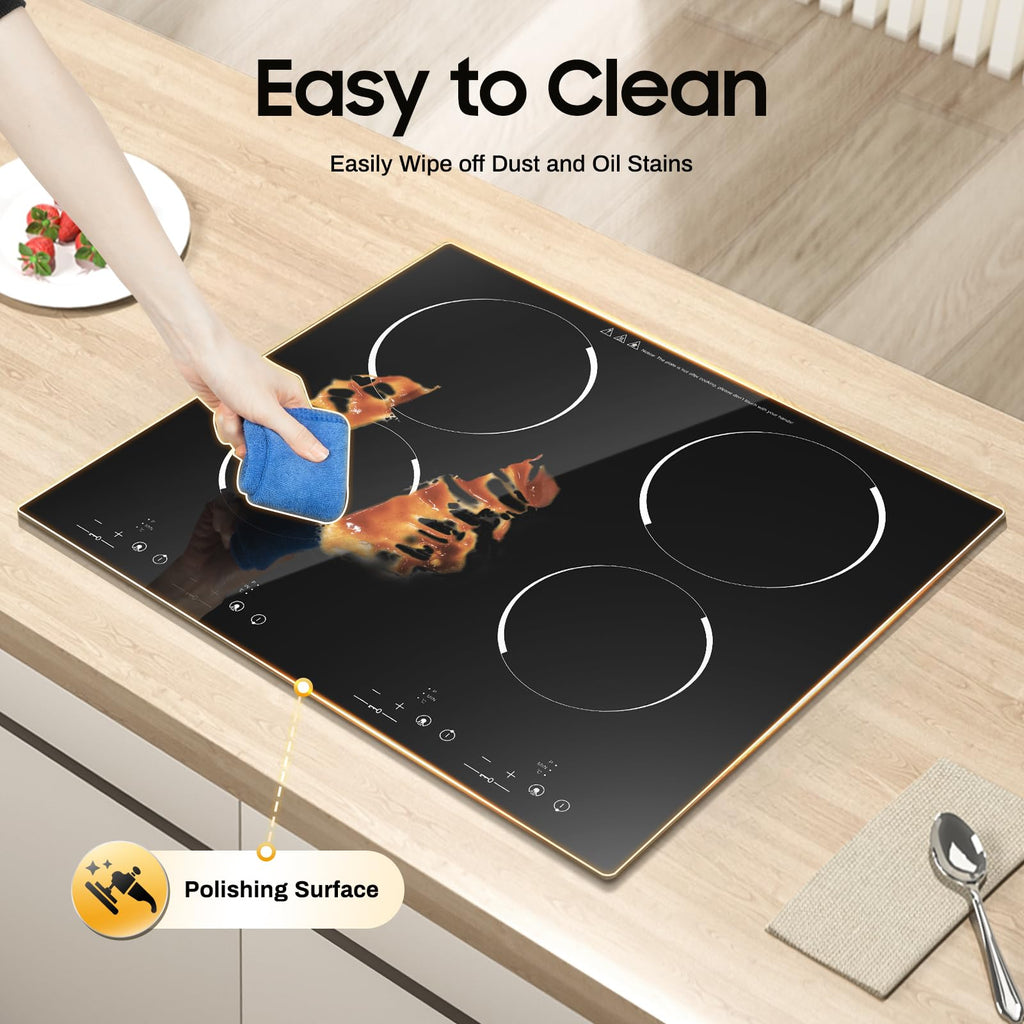 3000W 110V Cooktop Portable 4 Burners Electric Built-in Cooktop Sensor Touch Control Countertop Electric Hot Plate with Kid Safety Lock and 2H Timer