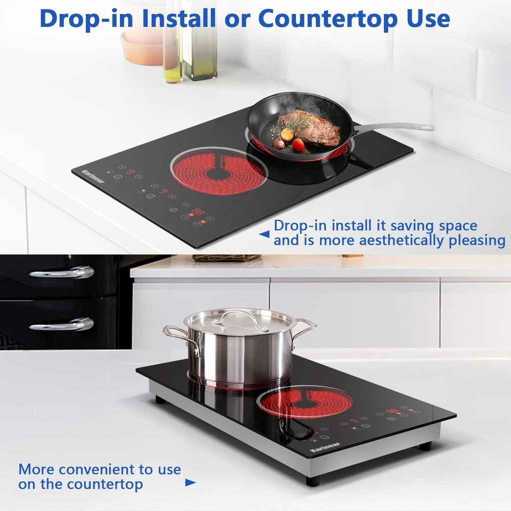 Karinear Electric Cooktop 30 Inch, 5 Burners Electric Stove 30 Inch Electri Ceramic Cooktop, 9 Power Level, Pause, Timer, Child Safety Lock, Triple