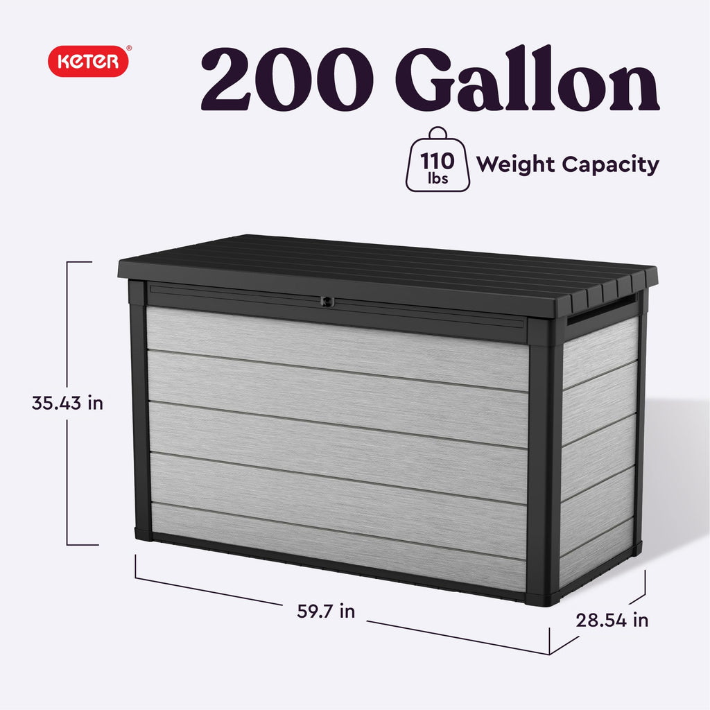 Keter Denali 200 Gallon Resin Large Deck Box with Double Wall 20mm Panels - Paintable and Drillable-Organization and Storage for Patio Furniture and