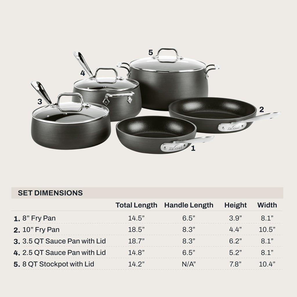 All-Clad HA1 Hard Anodized Nonstick Pots and Pans Set Non Stick Cookware Sets, Oven Broiler Safe 500F, Black