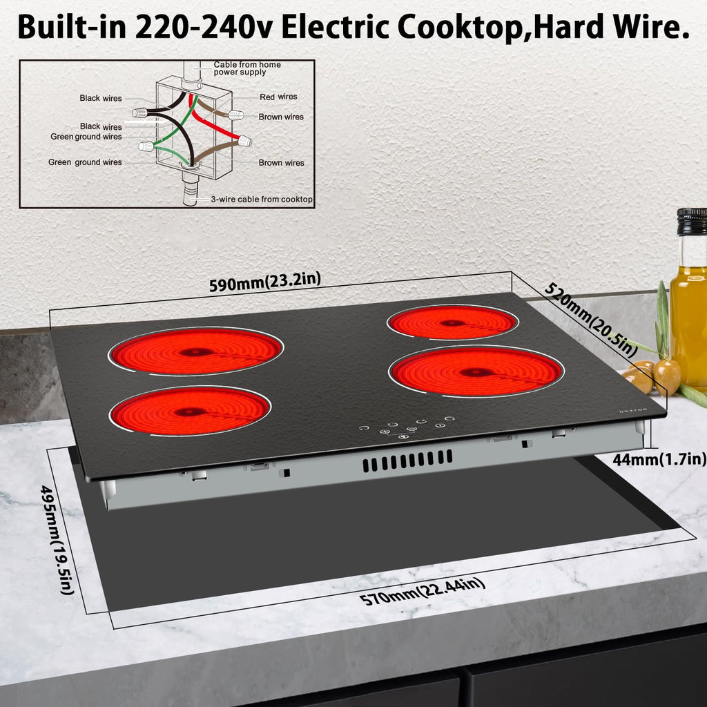 Noxton 30 Inch Electric Cooktop, 8400W 5 Burners Built-in Radiant Electric Stove Top, Slider Control, 9 Power Levels, Child Safety Lock, Timer, 220