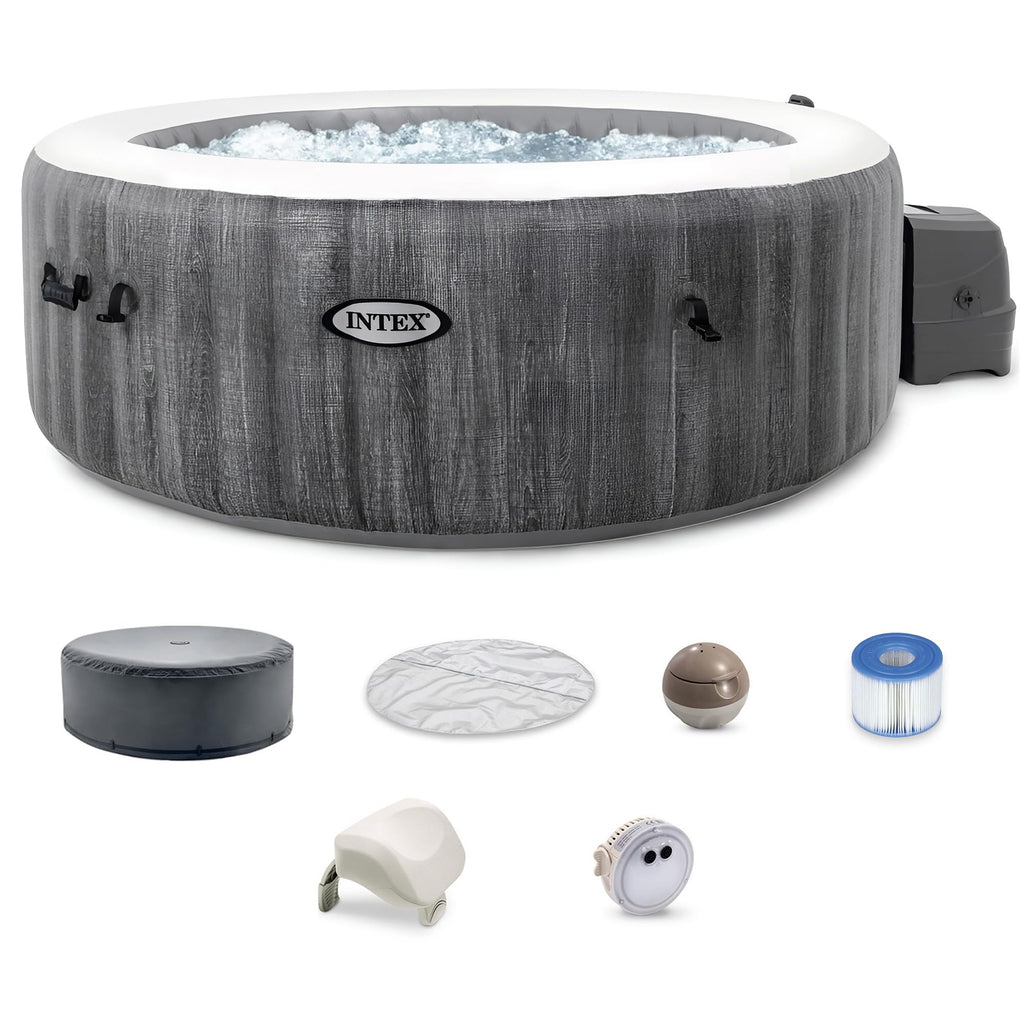 INTEX 28439EP PureSpa Greywood Deluxe Inflatable Spa Set: Includes Energy Efficient Cover C Spa Control App C Wireless Control Panel C 4 Person