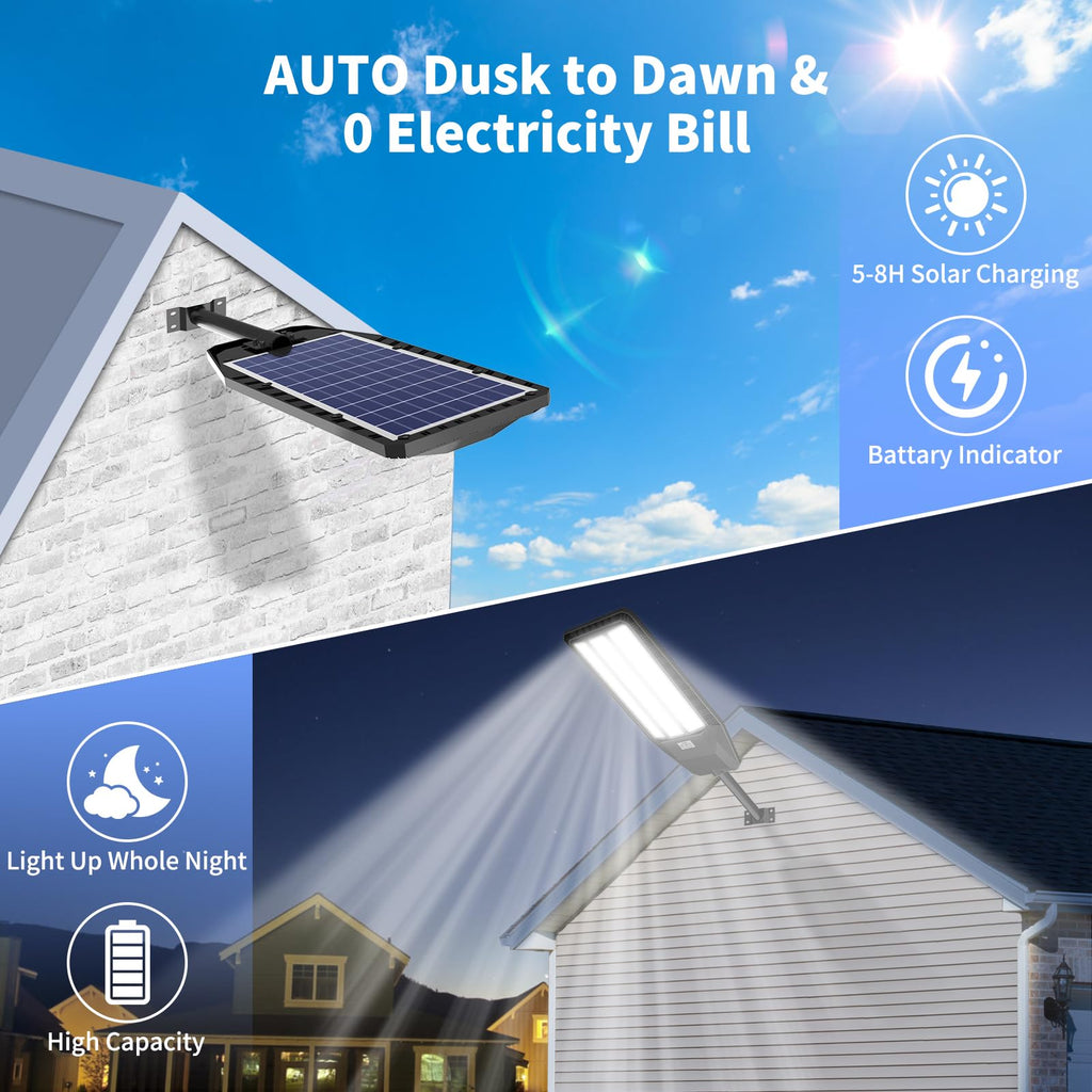 Deepn Solar Lights Outdoor 9000W, Commercial Grade Street Lights for Outside, Solar Parking Lot Lights, Dusk to Dawn LED Security Flood Light Motion
