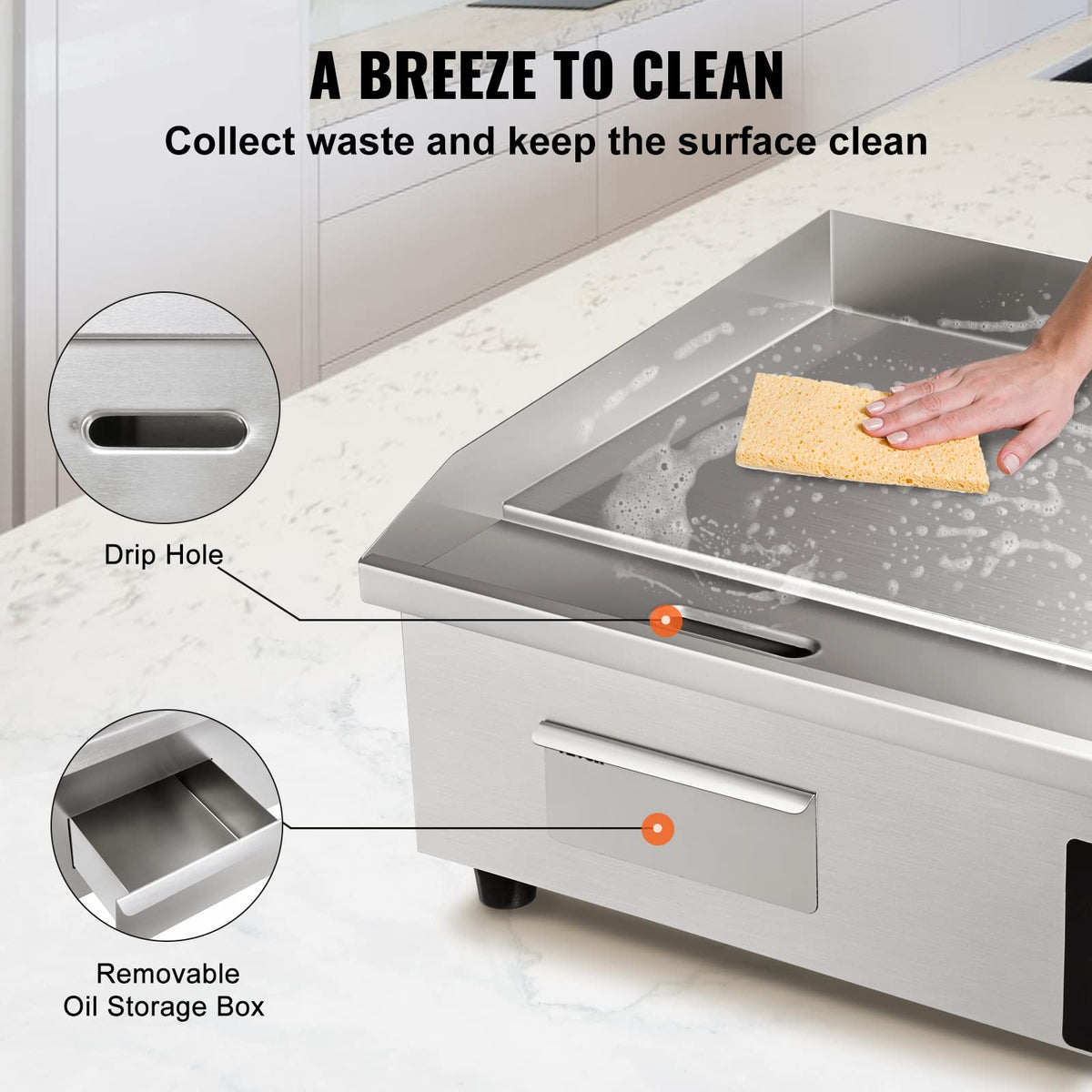 VEVOR Upgraded Commercial Electric Griddle, 2800W Stainless Steel Countertop Flat Top Grill, 26'' Griddle Grill with 2 Shovels and 2 Brushes, 122H
