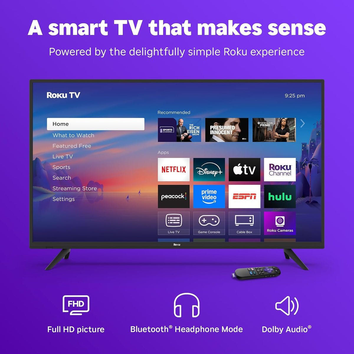 Roku Smart TV 2025 C 40-Inch Select Series, 1080p Full HD TV C RokuTV with Voice Remote C Flat Screen LED Television with Wi-Fi for Streaming Live