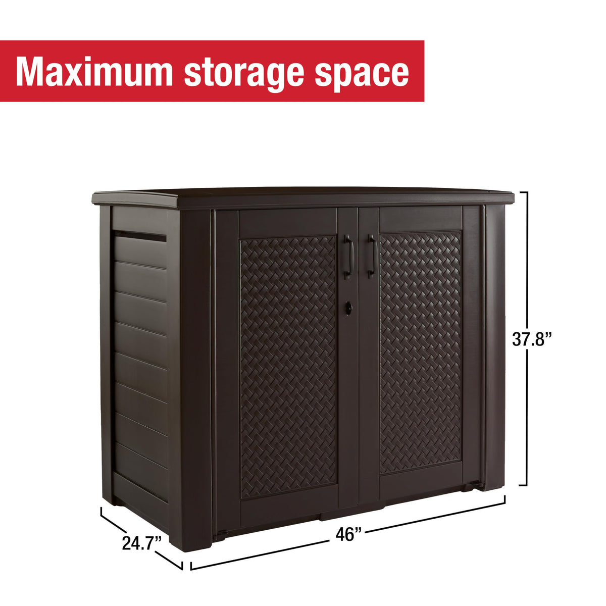 Rubbermaid Decorative Outdoor Storage Cabinet (123 Gal), Weather Resistant, Brown, Organization for Home/Backyard/Pool Chemicals/Toys/Garden Tools
