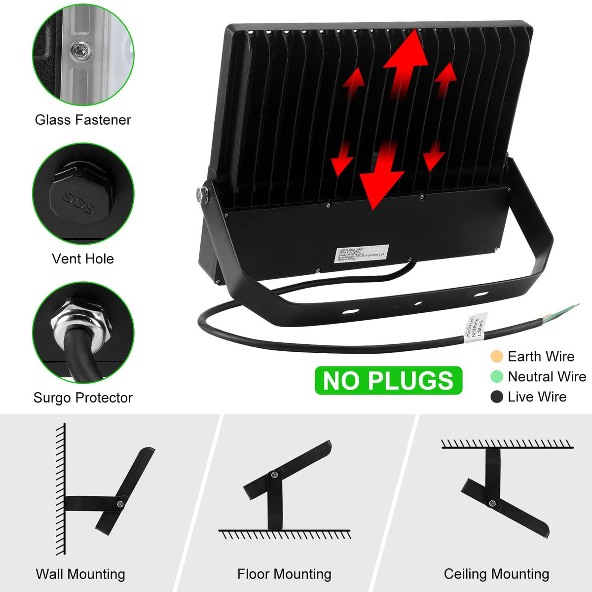 Juyace 240W LED Stadium Lights Outdoor 1500 Watt Equivalent Wider Lighting Angle Led Flood 100-277V 36000LM 5000K Daylight Commercial Arena for