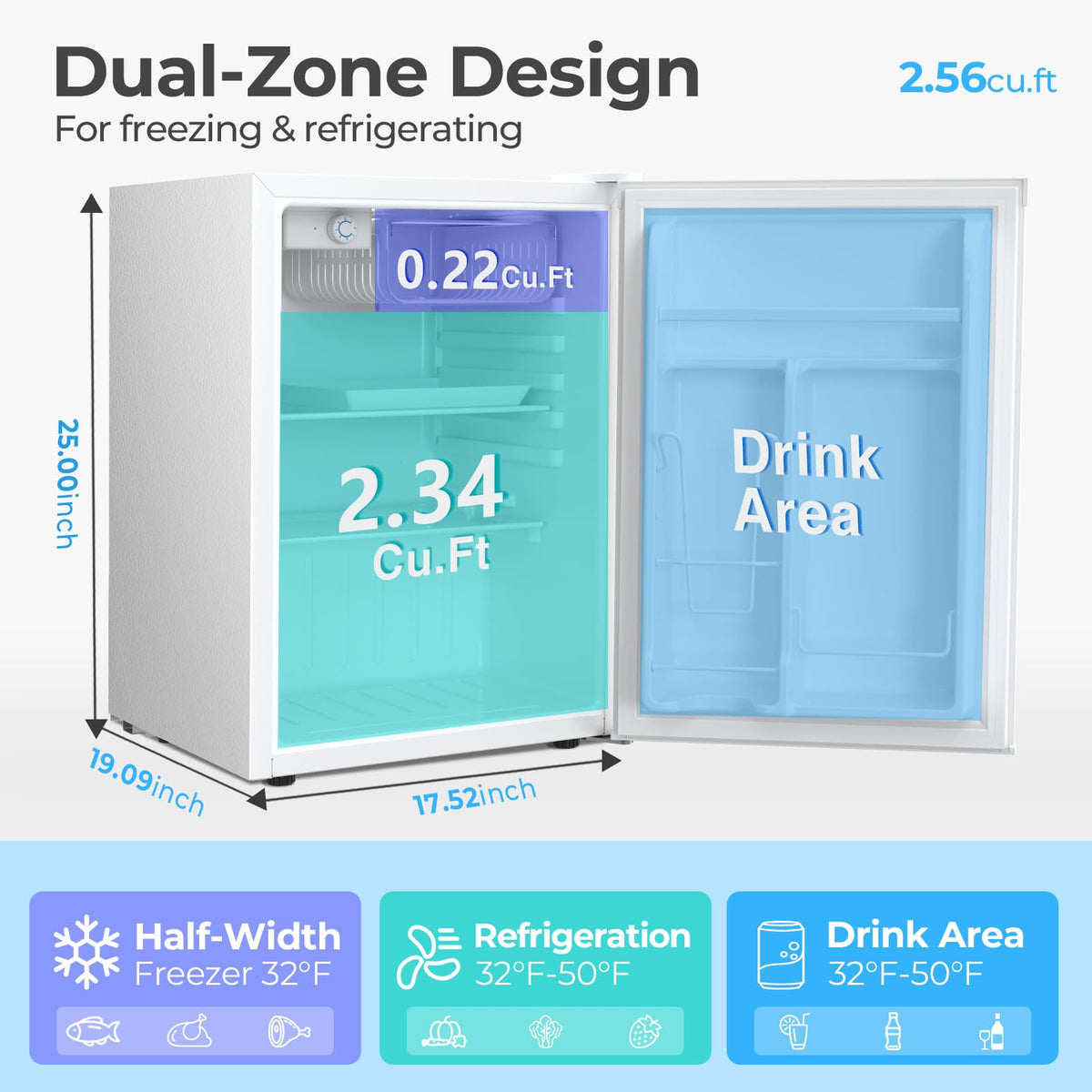 Antarctic Star 3.2 Cu.Ft. Mini Fridge with Freezer, Small Refrigerators with Adjustable Thermostat, Low Noise, Energy Saving, Compact Refrigerators