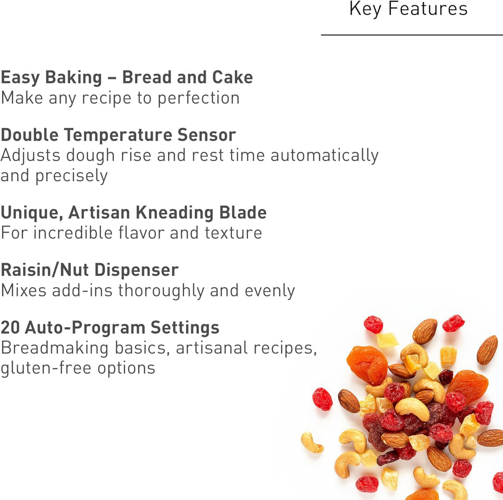 Panasonic Bread Machine, Automatic Bread Maker with 20 Presets and Advanced Temperature Sensor for Bread, Cake, and Pizza, Gluten Free Baking, Raisin