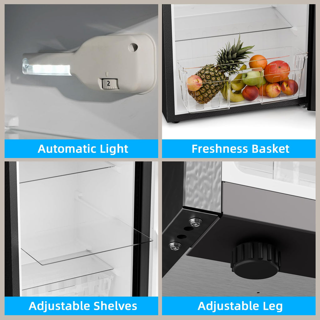 Antarctic Star Compact Refrigerator,4.5 Cu.Ft. Mini Separate Freezer Double 2-Door Adjustable Removable Shelves for Apartment/Dorm/Office,GREY