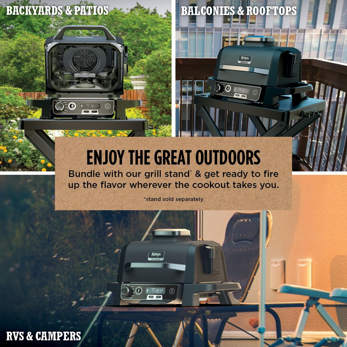 Ninja OG751 Woodfire Pro Outdoor Grill Built-In Thermometer,7-in-1 Master Grill,BBQ Smoker,& Outdoor Air Fryer Plus Bake,Roast,Dehydrate & Broil