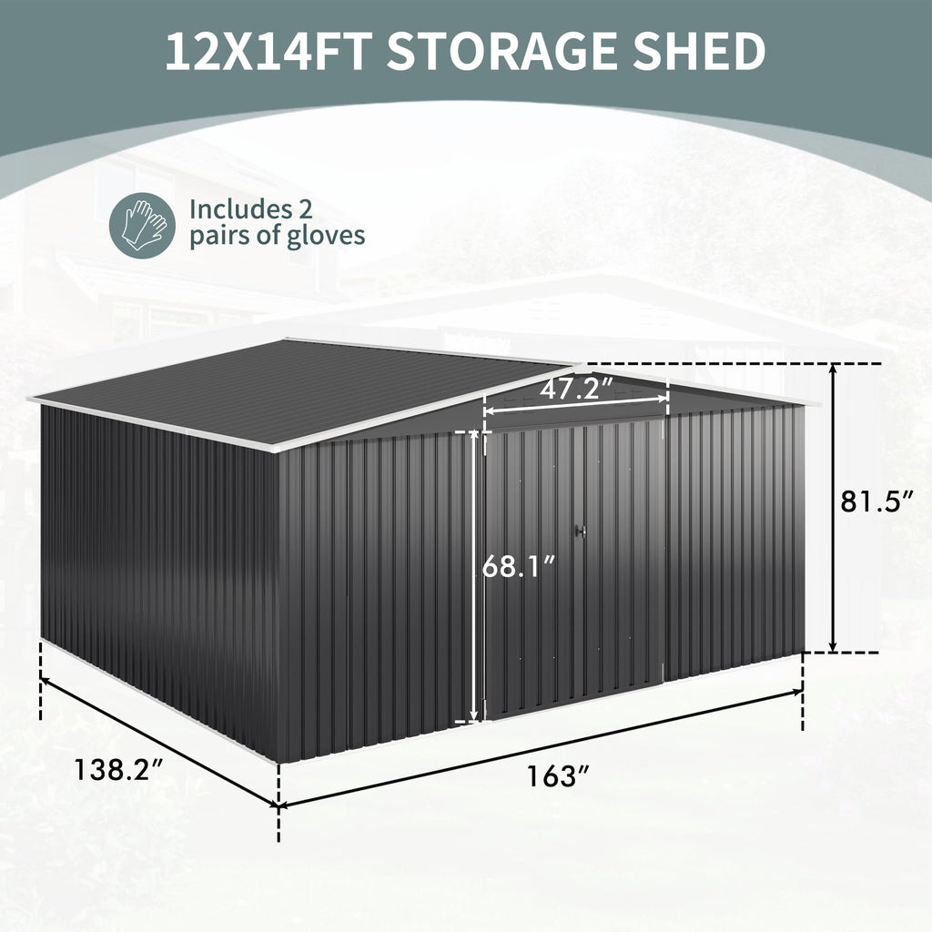 Polar Aurora 12x14 FT Outdoor Storage Shed, Garden Shed with Updated Frame Structure and Lockable Doors, Metal Tool Sheds for Backyard Garden Patio