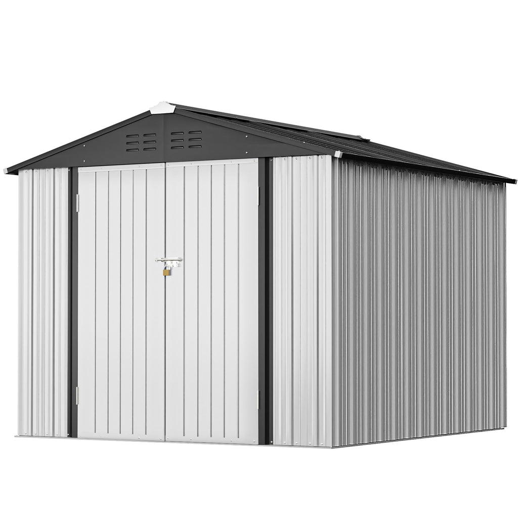 Greesum Outdoor Storage Shed 6 x 8 ft. Utility Tool Shed Metal Storage Garden Shed with Door & Lock for Patio Storage, Brown