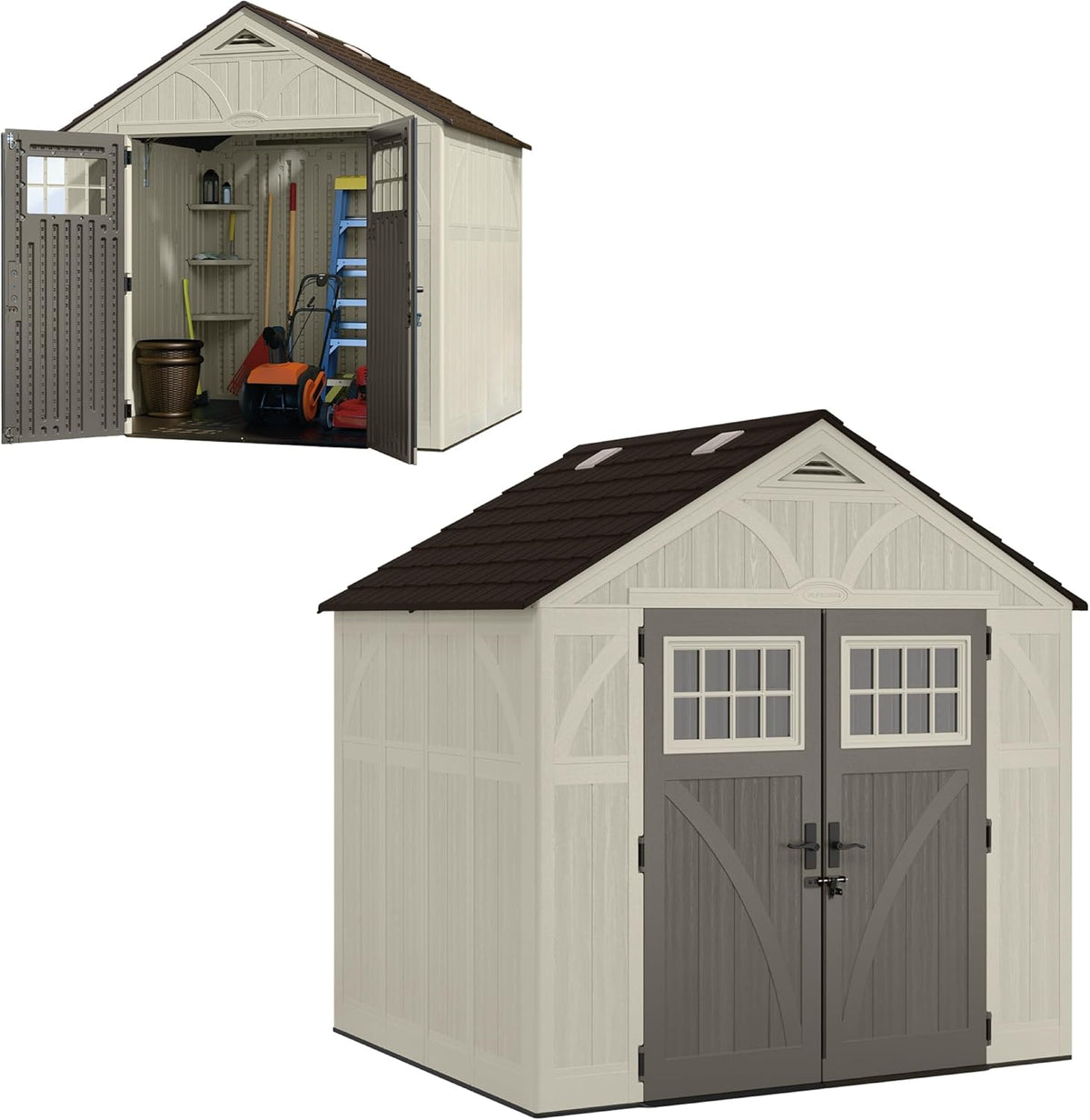 Suncast 8x7 Ft. Outdoor Storage Shed - Large Resin Shed with Floor, Lockable Double Doors, & Skylights. 378 Cu Ft Tremont Garden Sheds & Outdoor