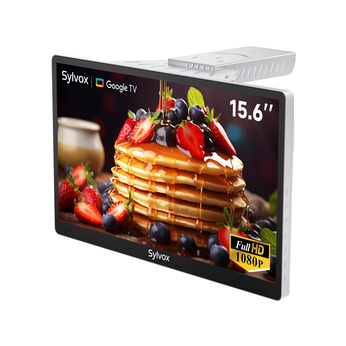 SYLVOX 15.6" Kitchen TV, 1080P FHD Under Cabinet TV with App Store, Voice Assistant, Chromecast, 12-Volt for Small Spaces, Kitchen, Bedroom, RV
