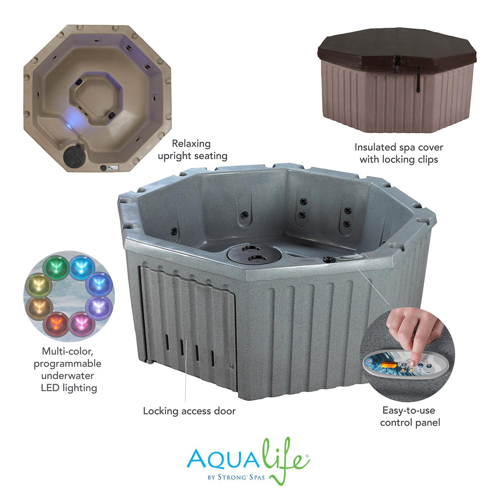 AquaLife Invi 5-Person Hot Tub with 11 Hydro Jets, LED Lighting & Insulated Cover C Non-Lounger Spa for Relaxation & Therapy