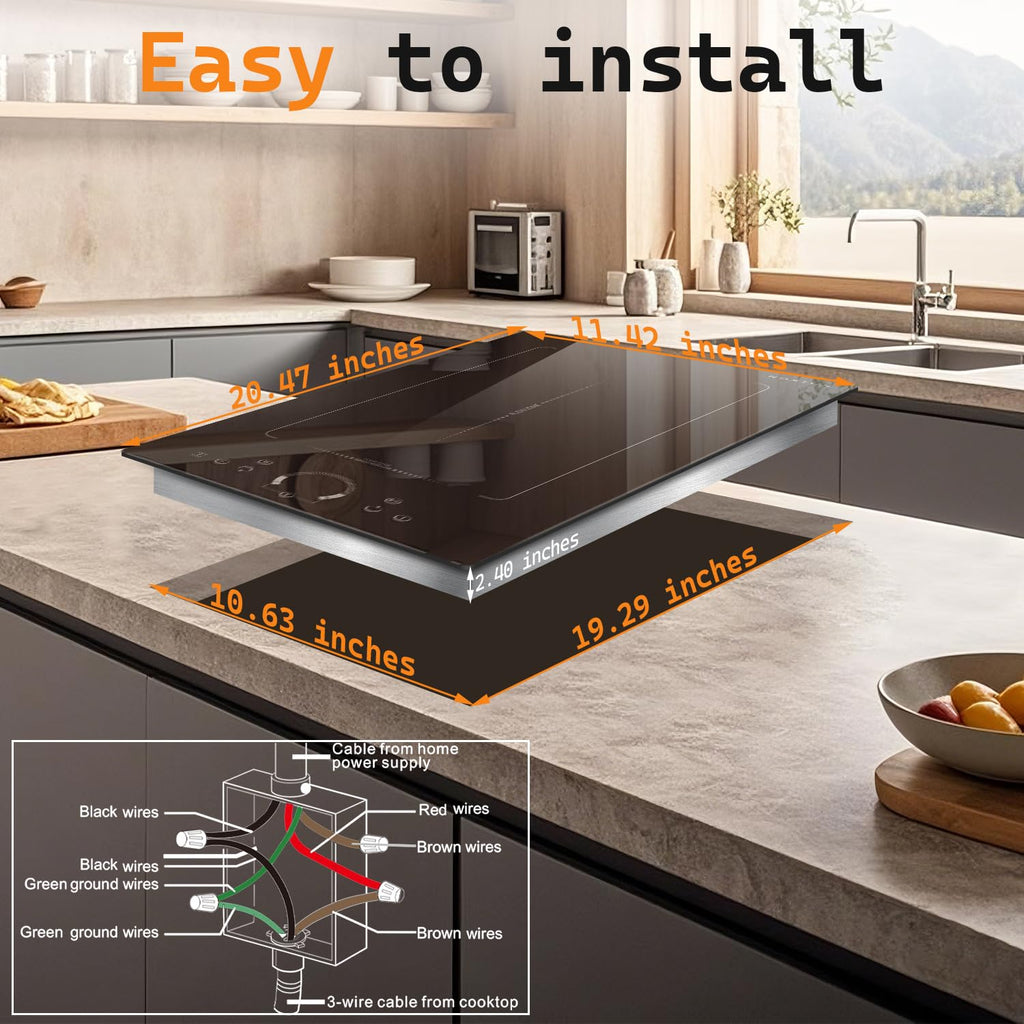 Noxton 24 Inch Induction Cooktop, 4 Burners Electric Cooktop, Upgraded Induction Stovetop with Flex Zone, Power Boost, Pause, 9 Power Levels, Child