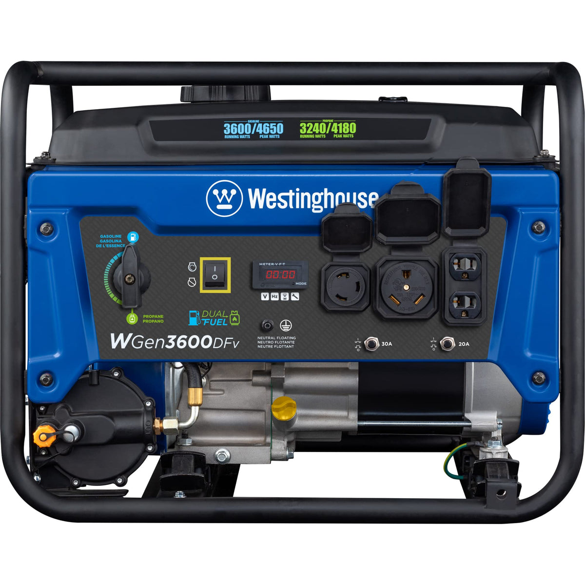 Westinghouse 4650 Peak Watt Dual Fuel Portable Generator, Remote Electric Start with Auto Choke, RV Ready 30A Outlet, Gas & Propane Powered