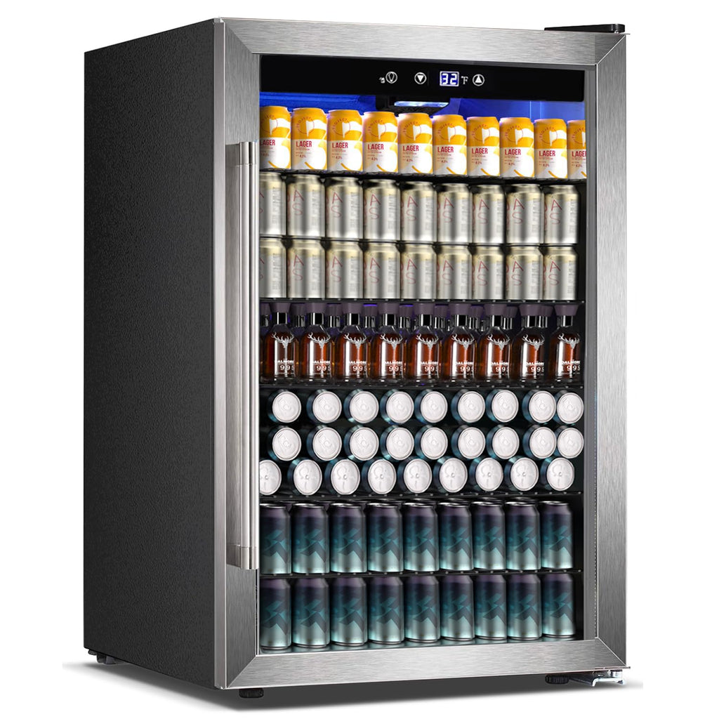 COWSAR 4.5 Cu.Ft Wine Fridge 37 Bottle, ETL Approved Freestanding Wine Cooler 145 Can Beverage Refrigerator with Stainless Steel Reversible Glass