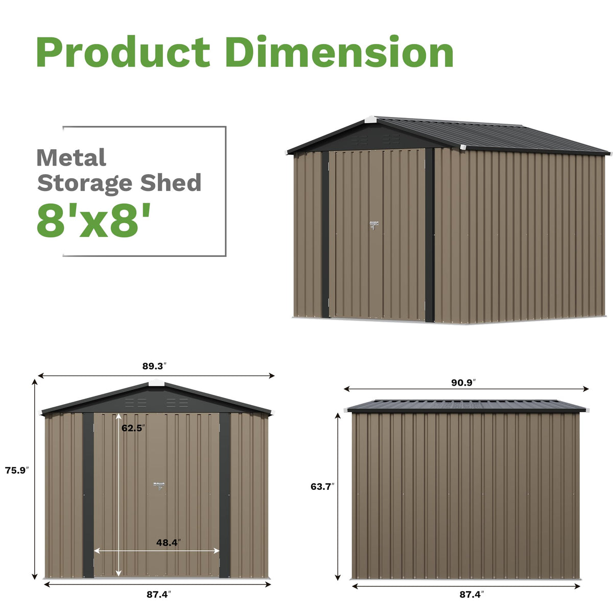 Patiowell 8x8 FT Outdoor Storage Shed, Heavy Duty Tool Metal Sheds with Lockable Doors and Updated Frame Structure for Backyard Patio Lawn, Black