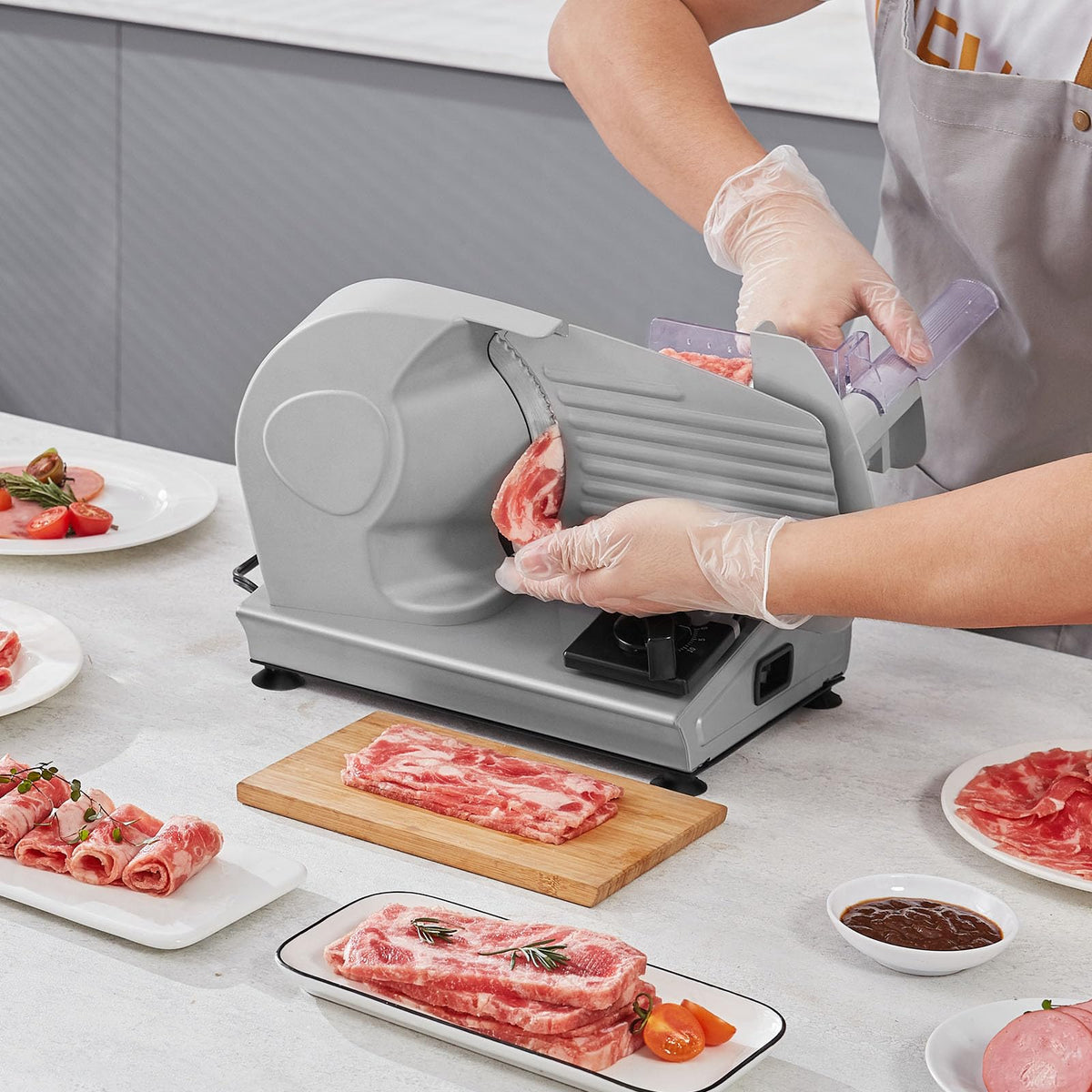 VEVOR Commercial Meat Slicer, 10 inch Electric Food Slicer, 240W Frozen Meat Deli Slicer, Premium Chromium-plated Steel Blade Semi-Auto Meat Slicer