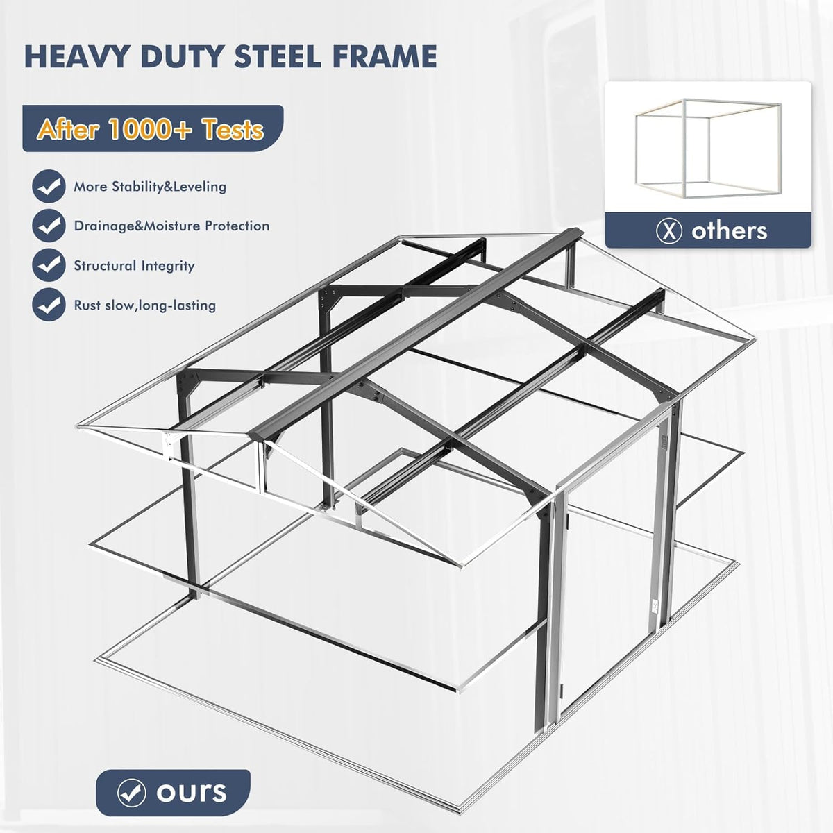 10x12 FT Metal Outdoor Storaged Shed with Floor Base Waterproof Heavy Duty Reinforced Frame with Unique Clear Roof Skyview Windows Air Vent for