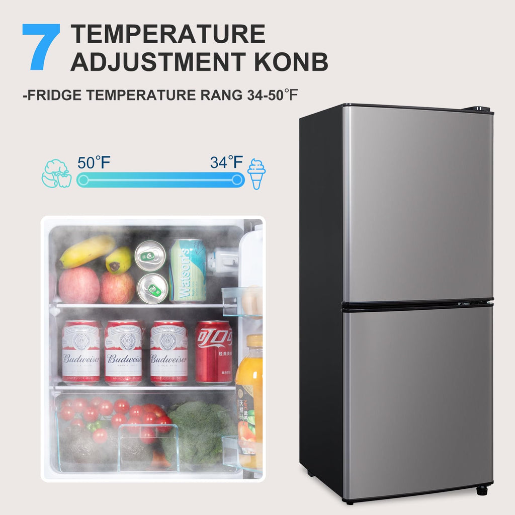 4.2 Cu Ft Mini Fridge for Bedroom, 2 Door Small Fridge, 7 Level Thermostat, LED Light, Small Refrigerator for Bedroom, Office, Dorm