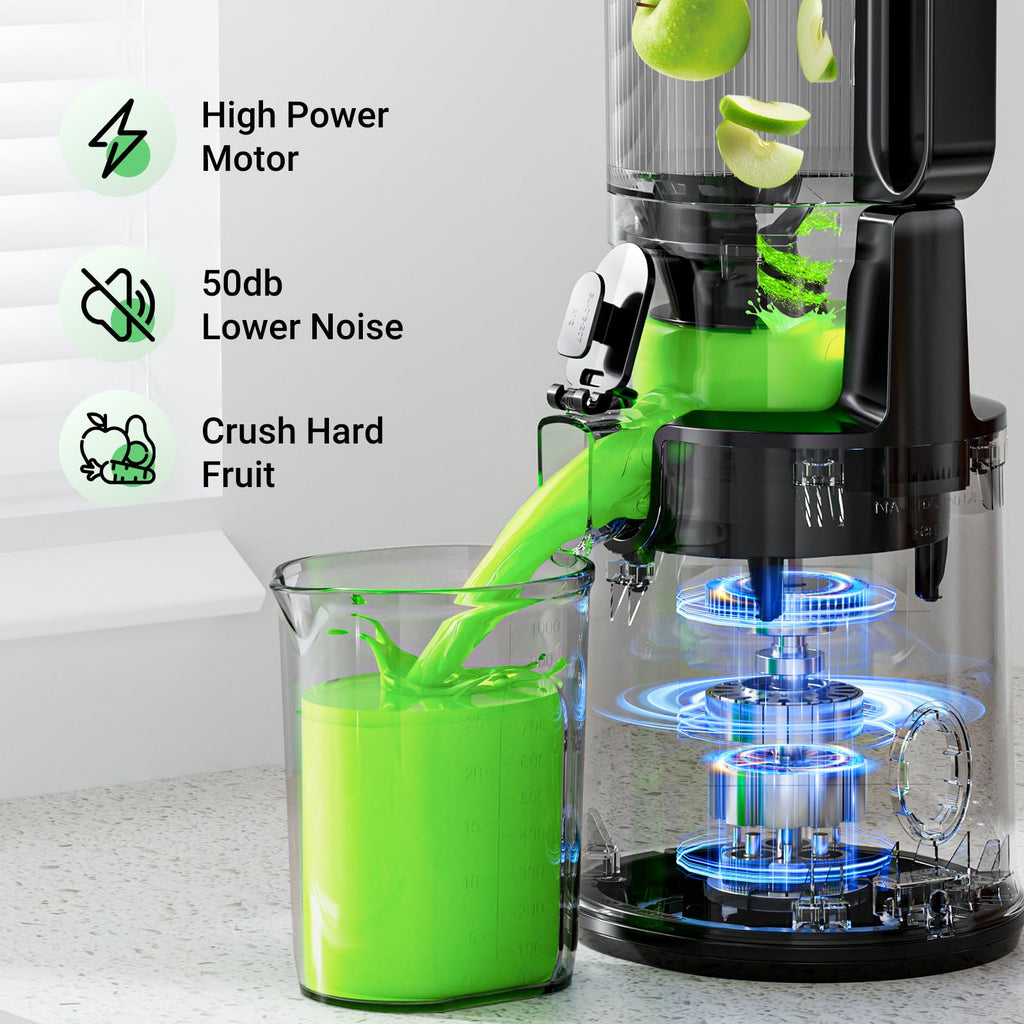 Juicer Machines, Aeitto Cold Press Juicer with Soft & Hard Modes, Quiet Motor, Reverse Function, Juice Extractor Vegetable and Fruit, Masticating