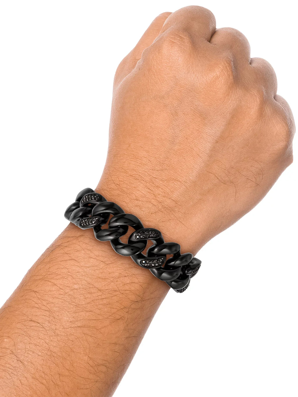 Bracelet Steel Simulated Men's Shaquille Black Stainless IP Curb O'Neal Plated Diamond