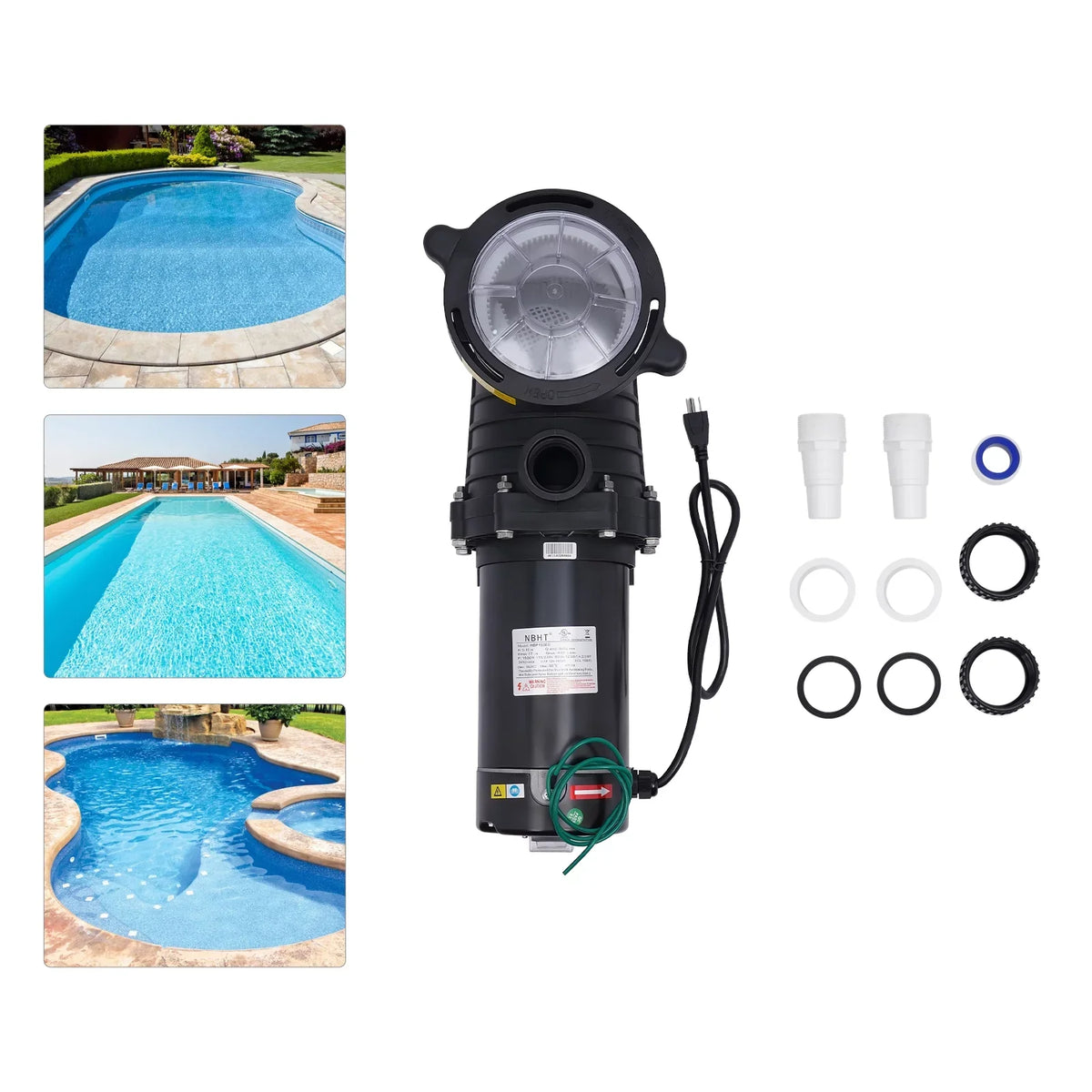 Inground/ Ground Miumaeov Connectors Basket Pool Above In-Ground Strainer with Voltage Dual Pump, and 2HP 6815GPH Swimming Pool Pump