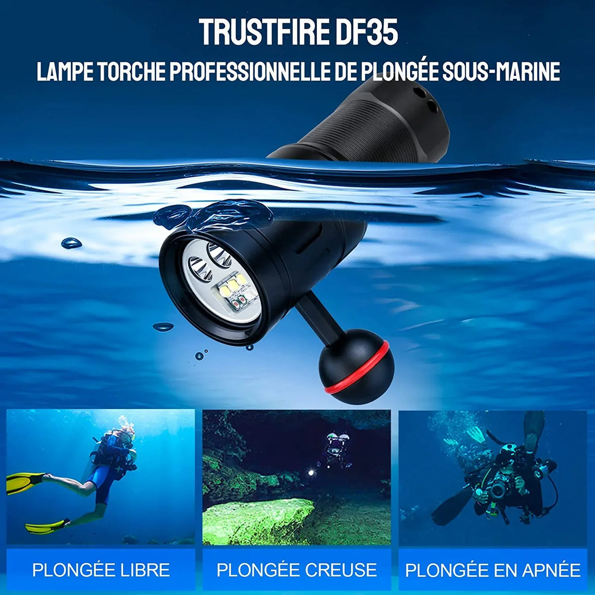 Flashlight,2350 LED Underwater DF35 Diving Light Scuba Lumens Photography Diving TrustFire Photography Fill Light,for Underwater