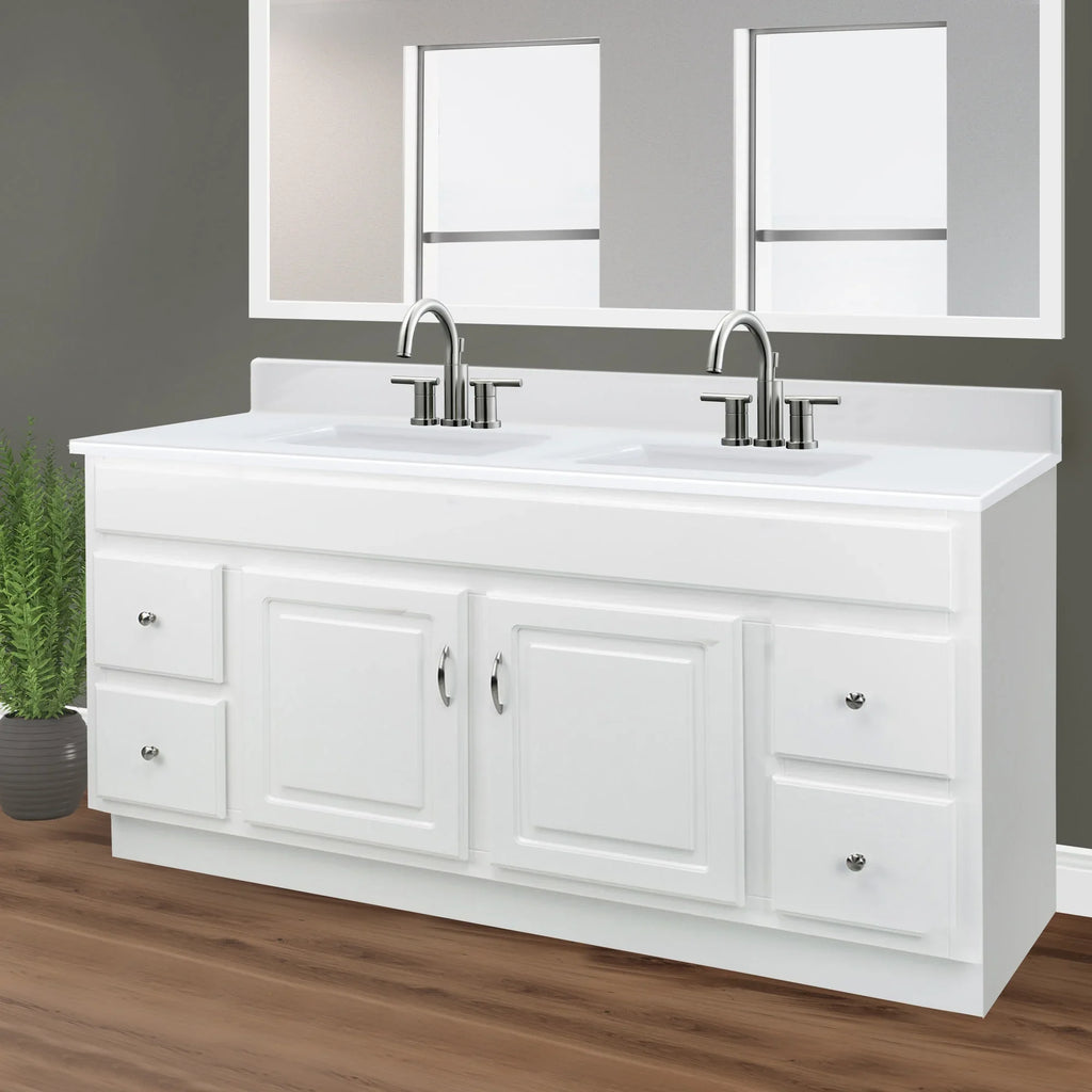House Rectangle Design Mount Camilla Integrated 557678-WHT Vanity with Centerset Cultured Top Backsplash, Double White Solid 61-inch Marble Bowl