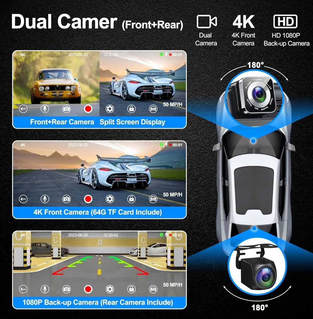 Inch Android Dashcam Carplay& 4K IPS with Back-up Portable Bluetooth/Siri/Google/GPS/Mirror-Link Touchscreen Wireless HD Auto Screen,10.26 and Support Car Camera