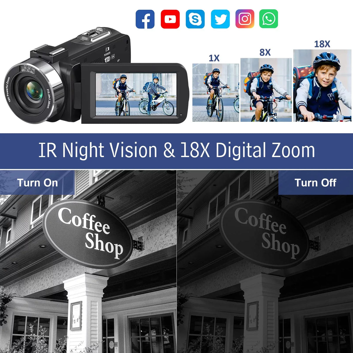 IR 4K for You MARVUE Vlogging with Zoom 48MP 30FPS Camcorder Vision 18X Digital 3.0" Screen Camera Camera Video Night Touch LCD Camera