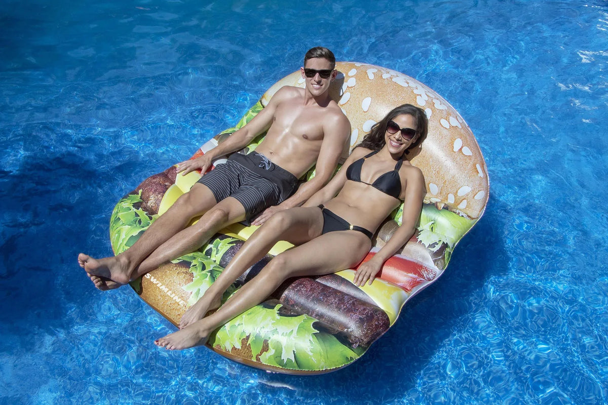 Pool 60-Inch Island Inflatable Float Swimming Deluxe Brown Cheeseburger