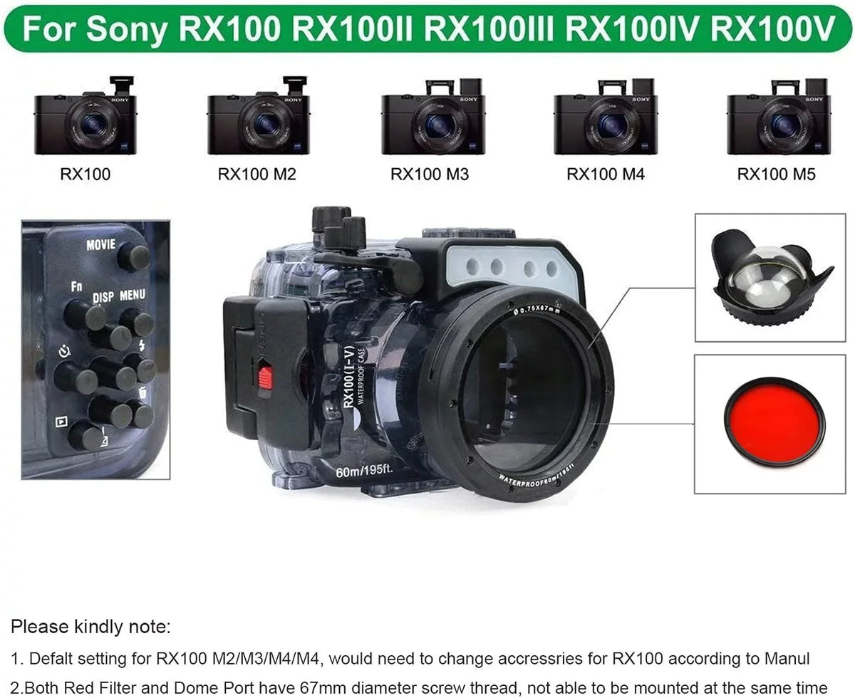 Seafrogs I M5 & w/ Camera Two Dome III Housing RX100 Underwater RX100 Liquidproof for IV M4 case Aluminium Tray Kit, M2 Port M3 Hands II Sony V 60M