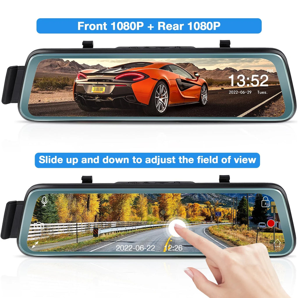Mirror ViewFHD Dash Full w Rear Screen ' Parking Monitor Angle 10' Rear Cam Recording, Touch Mirror 1080P Backup Camera Wide 170° Front Camera and G-Sensor, Loop Cheefull