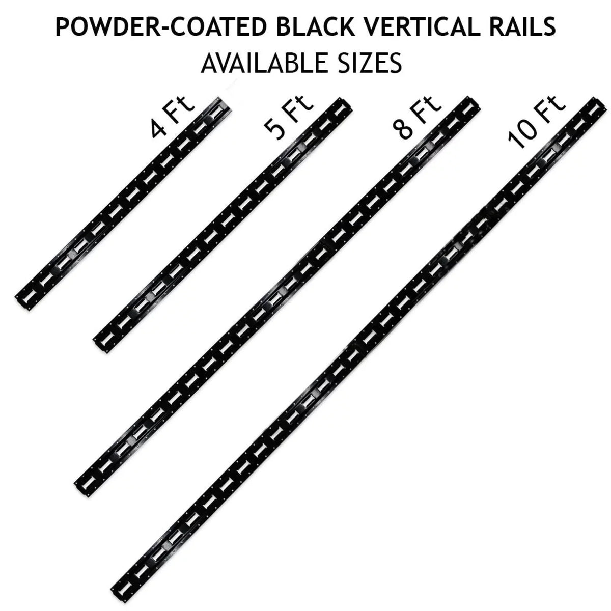 Heavy Vertical Long Mall "DC 8-ft Trailers" Steel Trucks, for Cargo Rails, E-Track TieDowns | Duty Four Etrack Powder Coated Rails