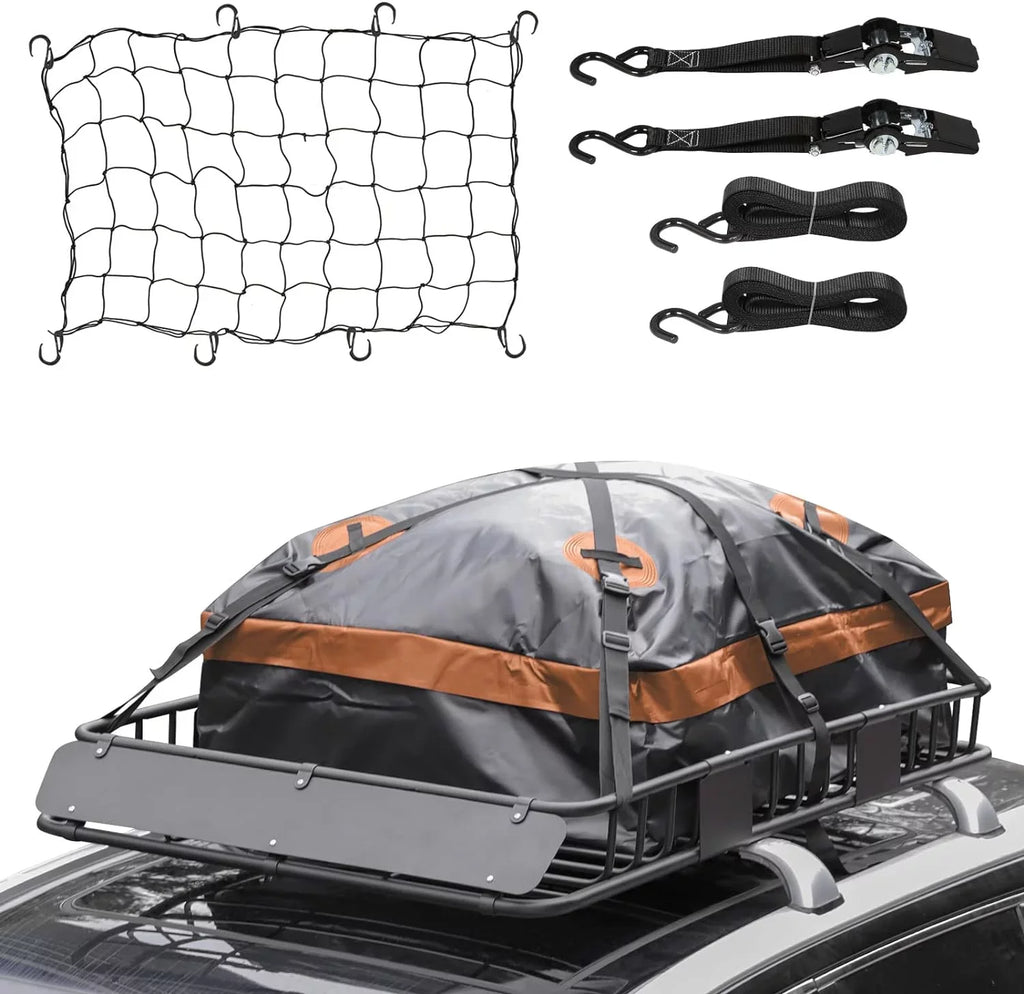 150lb x Luggage Tie Top SUV, Carrier Rooftop Construction Extension Rack Rack, Bag, Eyoloty and Down Holder Steel Liquidproof Net, for Strap, 34" Capacity, Cargo 54" Car Heavy Duty Basket Roof with
