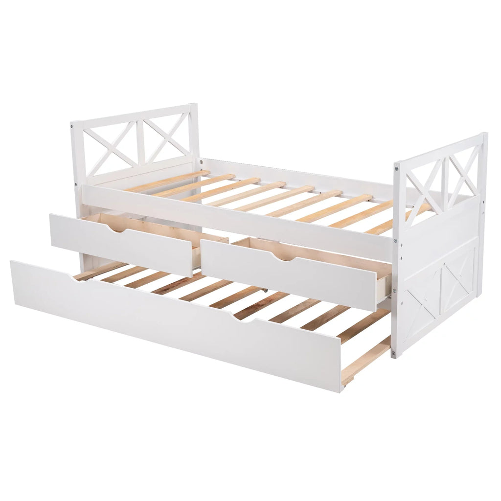 Twin, Bed Colors Wood Captain with Multiple Solid and Drawers, Trundle Merax