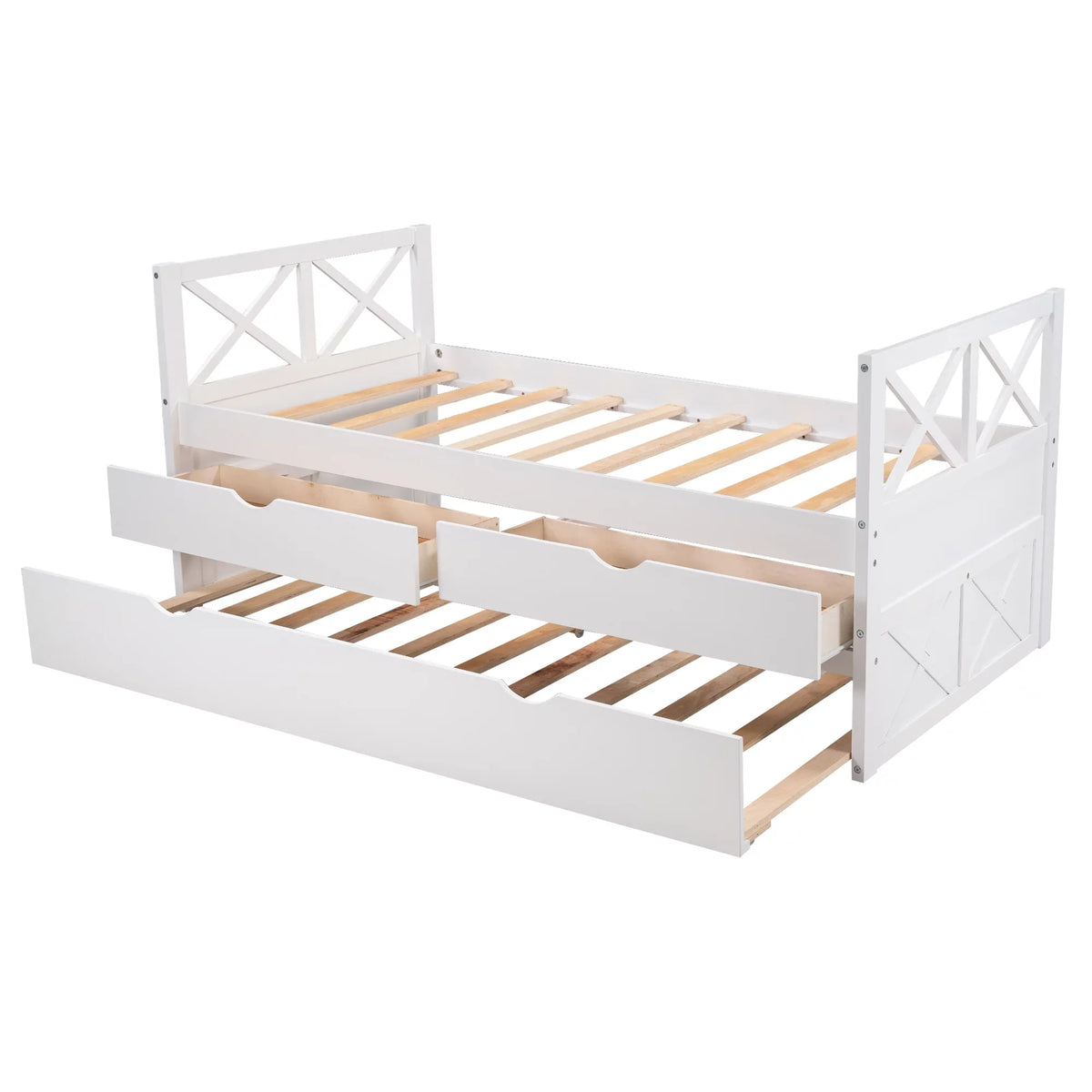 Twin, Bed Colors Wood Captain with Multiple Solid and Drawers, Trundle Merax