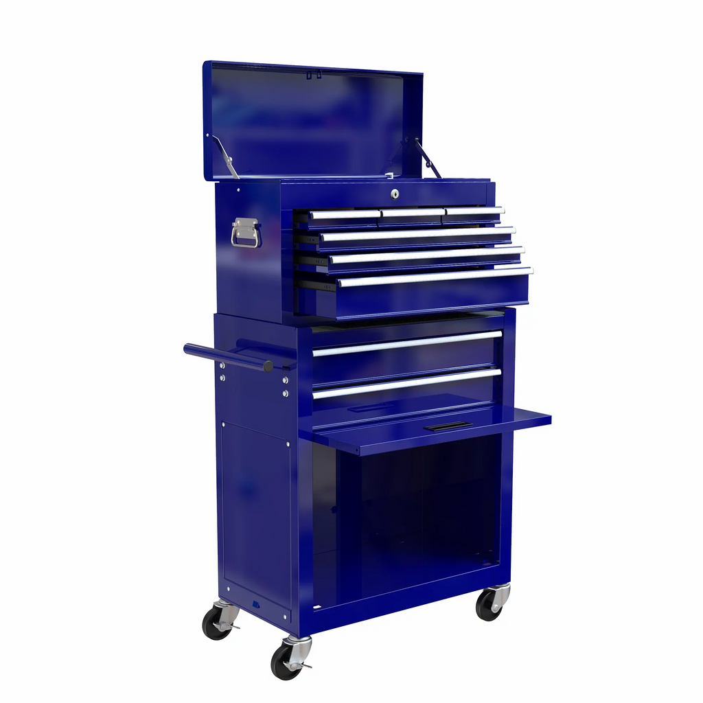 Rolling Chest Double Drawers, Drawers, On Chest 2-IN-1 & Blue Sliding Large Box Drawers, Capacity Cabinet Lockable Tool Wheels Tool with Box, with with Tool Tool 8 Hidden Organizer