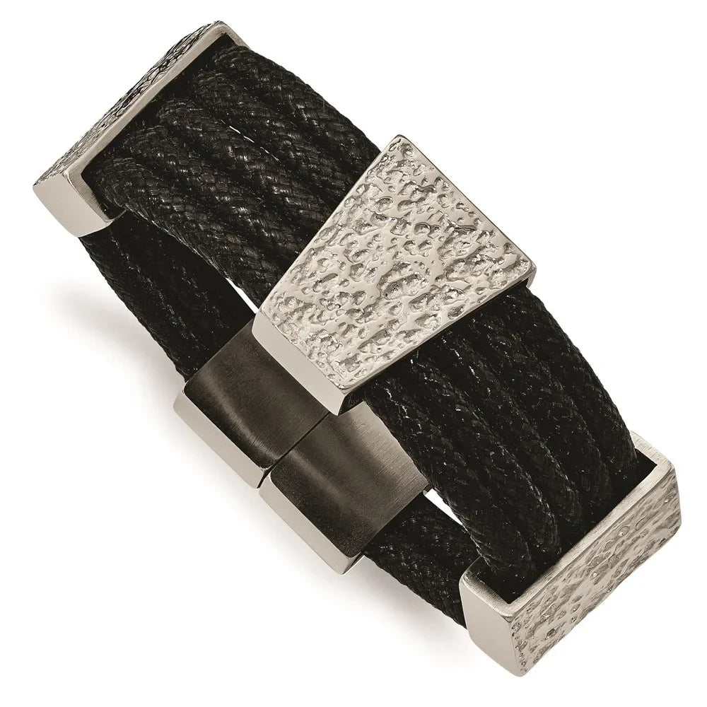 Polished in Bracelet Multi-strand Stainless Steel mm Fancy Cord Textured and 8