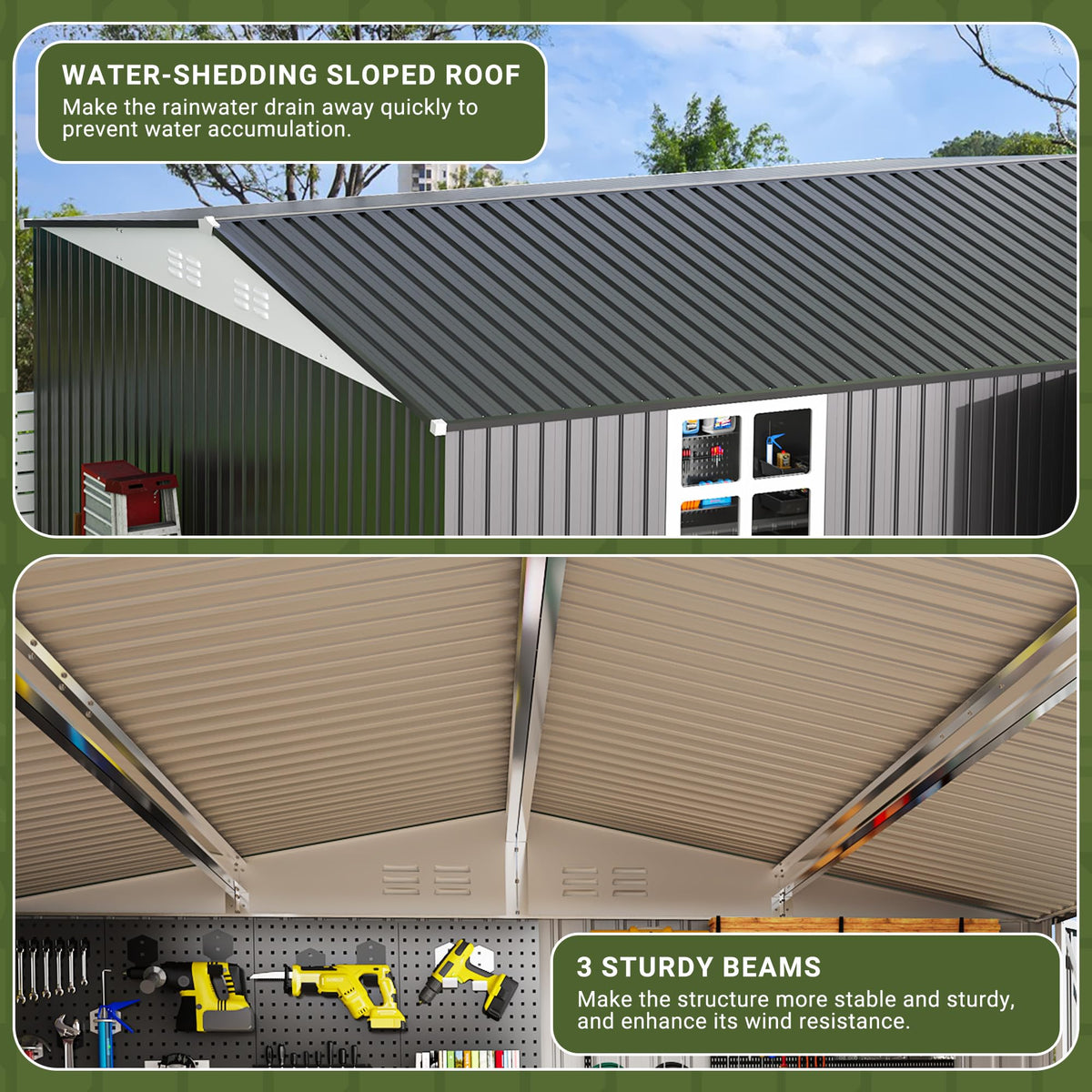 Polar Aurora 12x14 FT Outdoor Storage Shed, Garden Shed with Updated Frame Structure and Lockable Doors, Metal Tool Sheds for Backyard Garden Patio