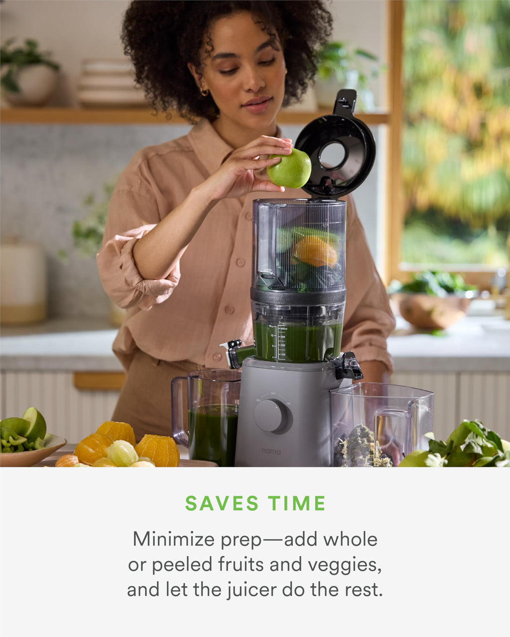 Nama J2 Cold Press Juicer C Self Feeding for Hands-Free Operation with Wide Mouth Hopper for Whole Recipe Loading, Zero Waste Masticating Juicer For