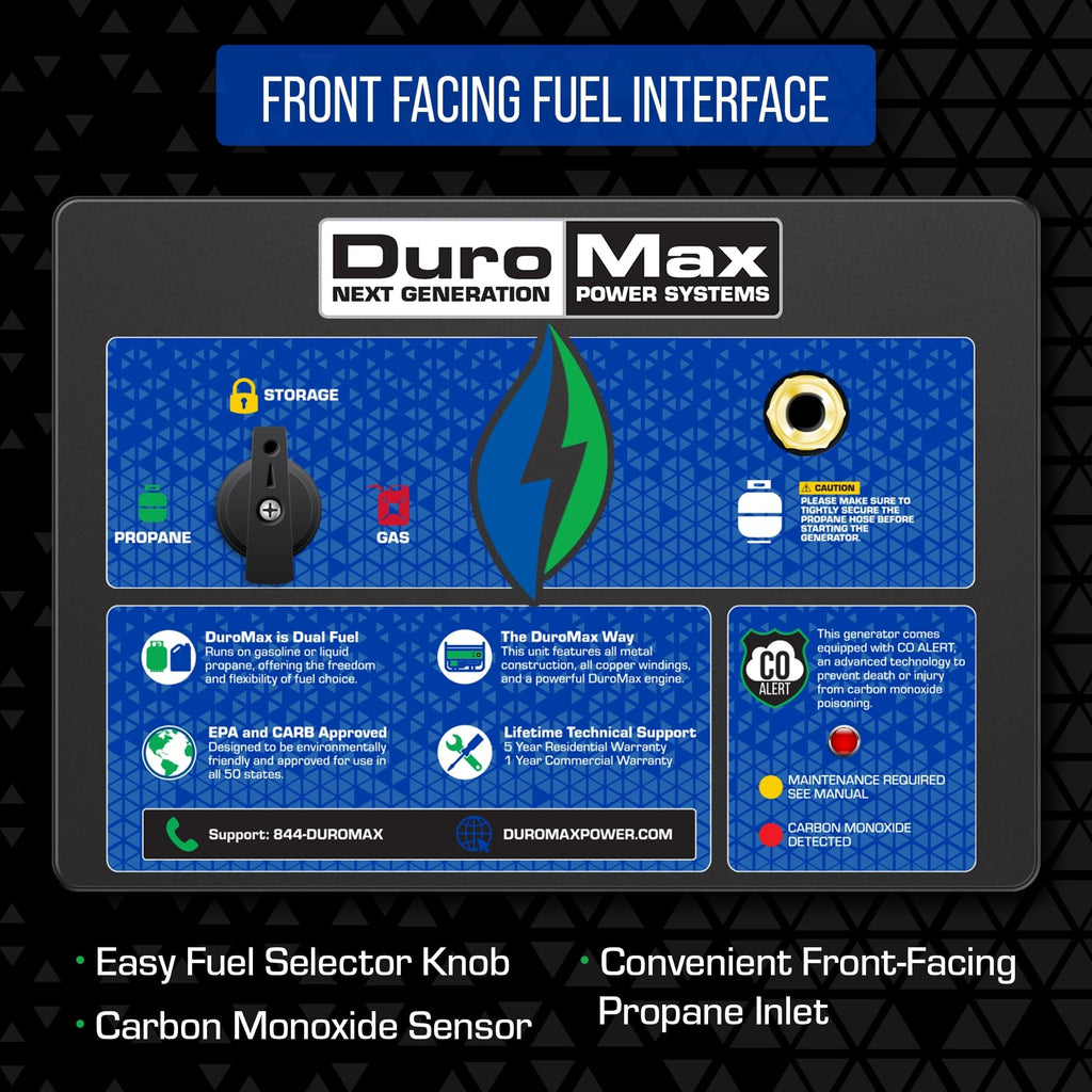 DuroMax XP13000HX 13,000-Watt Dual Fuel Portable Generator - Gas & Propane, Electric Start, Whole Home Power Backup, Transfer Switch Ready, RV &