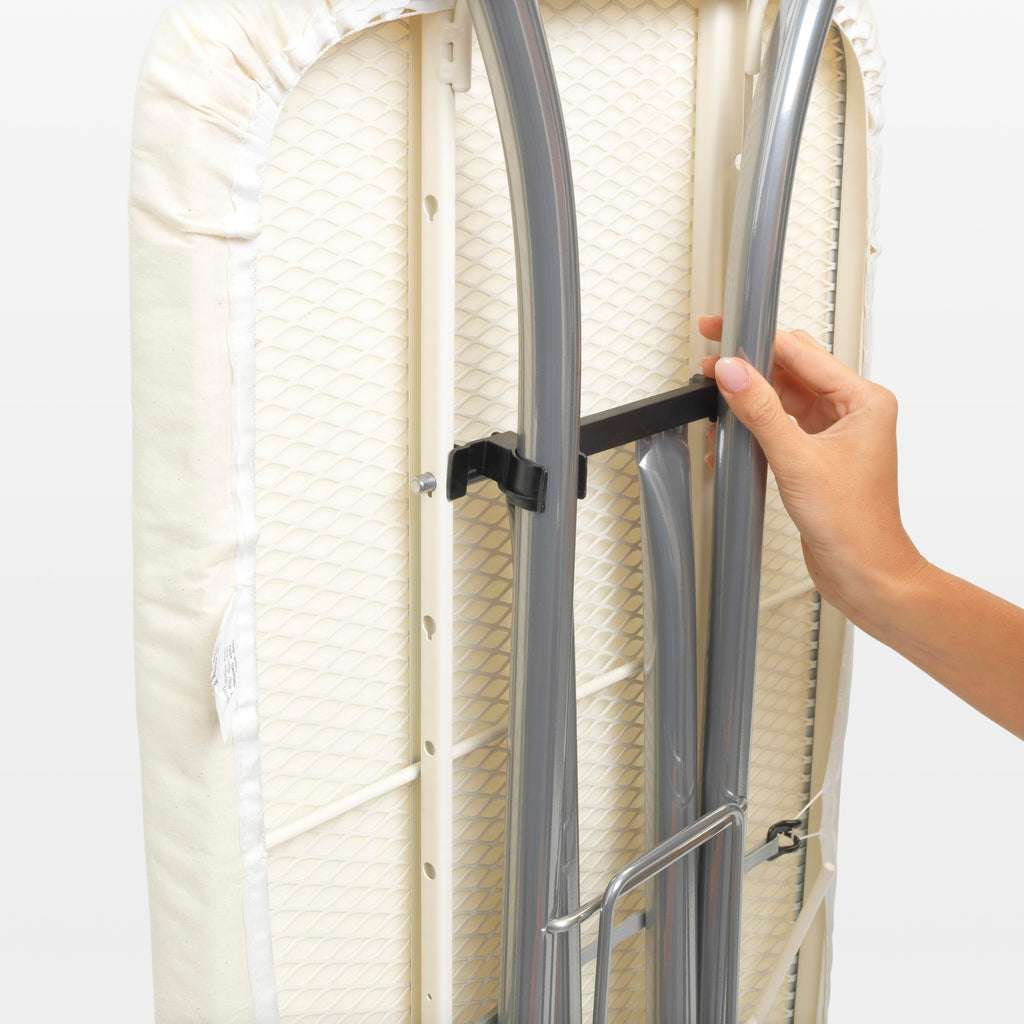 Brabantia Size C Ironing Board (49 x 18in) 7 Height Options, Adjustable Steam Iron Rest Holder & Linen Rack (Ecru) Non-Slip Feet, Anti-Collapse Child