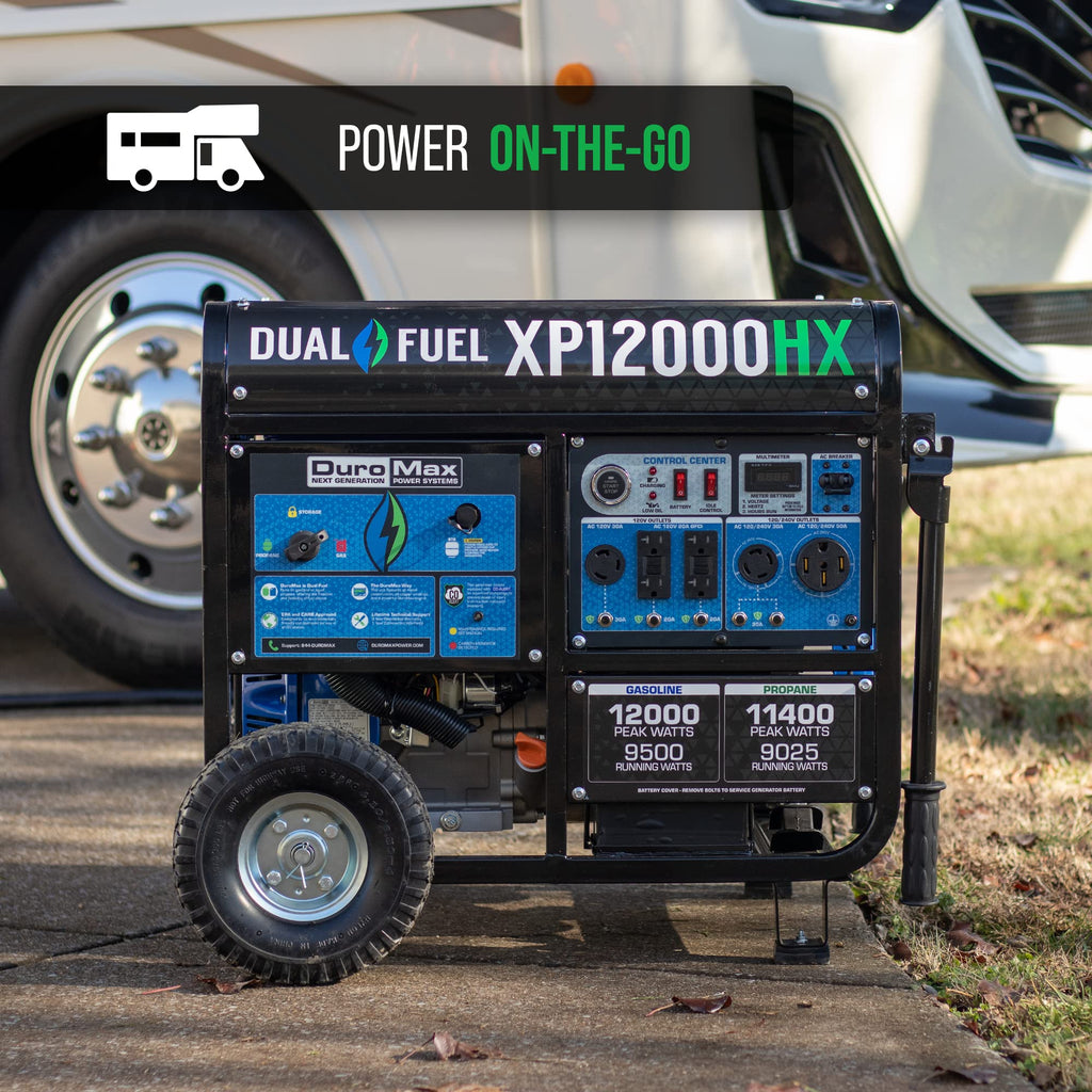 DuroMax XP13000HX 13,000-Watt Dual Fuel Portable Generator - Gas & Propane, Electric Start, Whole Home Power Backup, Transfer Switch Ready, RV &