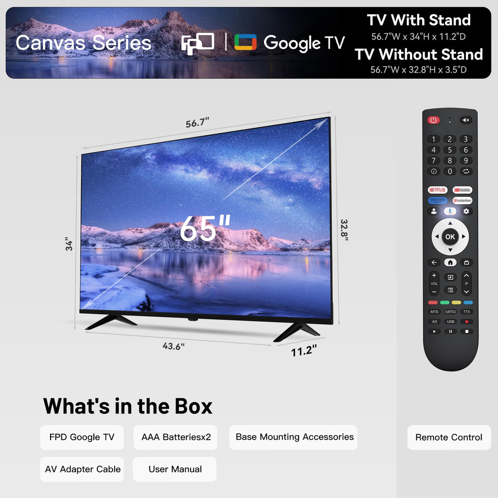 FPD 50 Inch Smart TV, 4K LED Google TV with Google Play Built-in Google Cast, HDR 10, MEMC, Voice Remote, Dolby Audio, UHD Stream Live Television