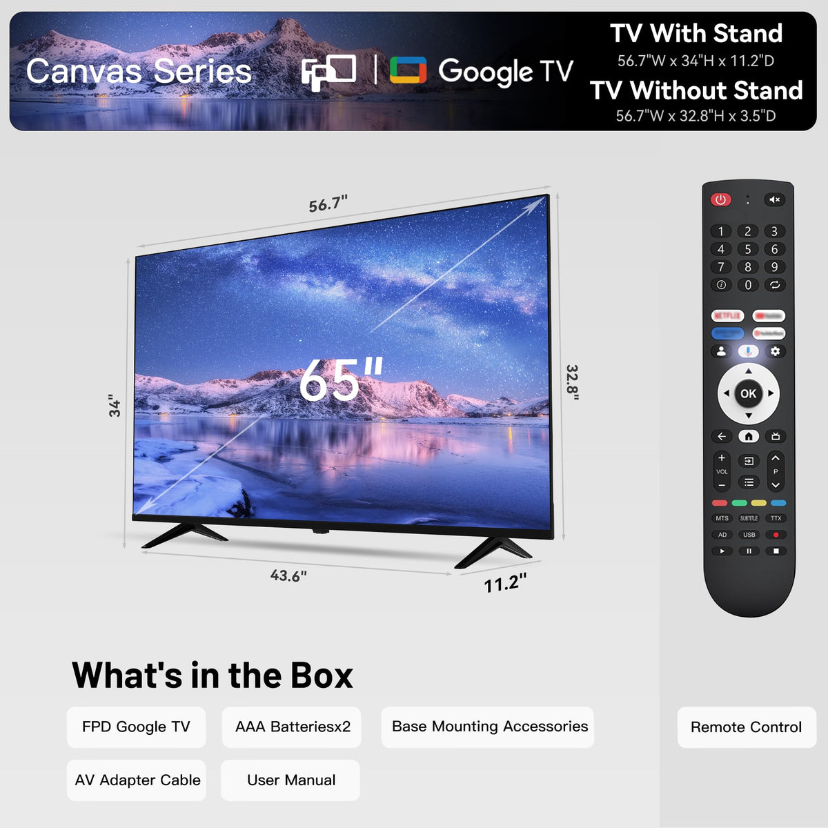 FPD 50 Inch Smart TV, 4K LED Google TV with Google Play Built-in Google Cast, HDR 10, MEMC, Voice Remote, Dolby Audio, UHD Stream Live Television